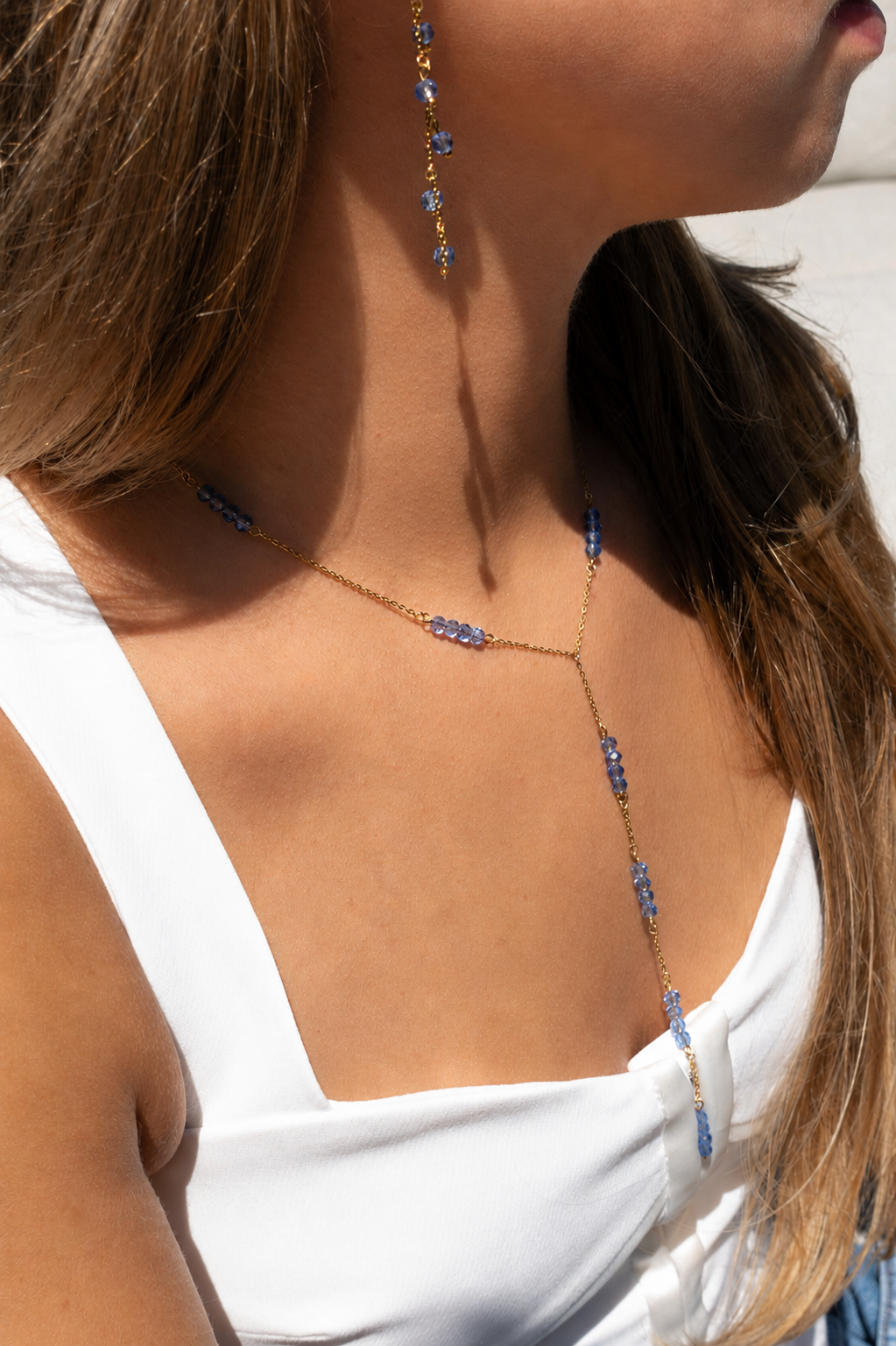 Soleil ketting blauw - gold plated