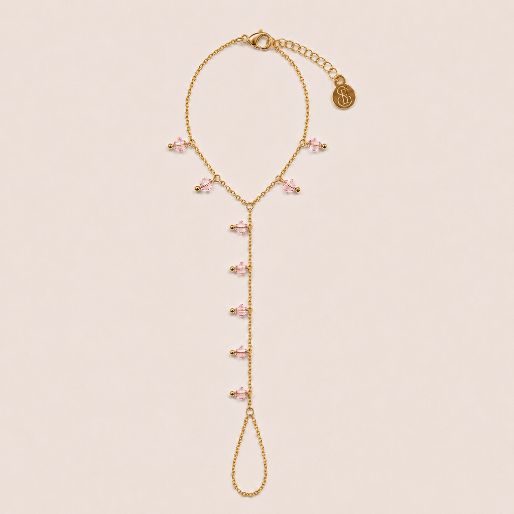 Côte hand chain roze - gold plated
