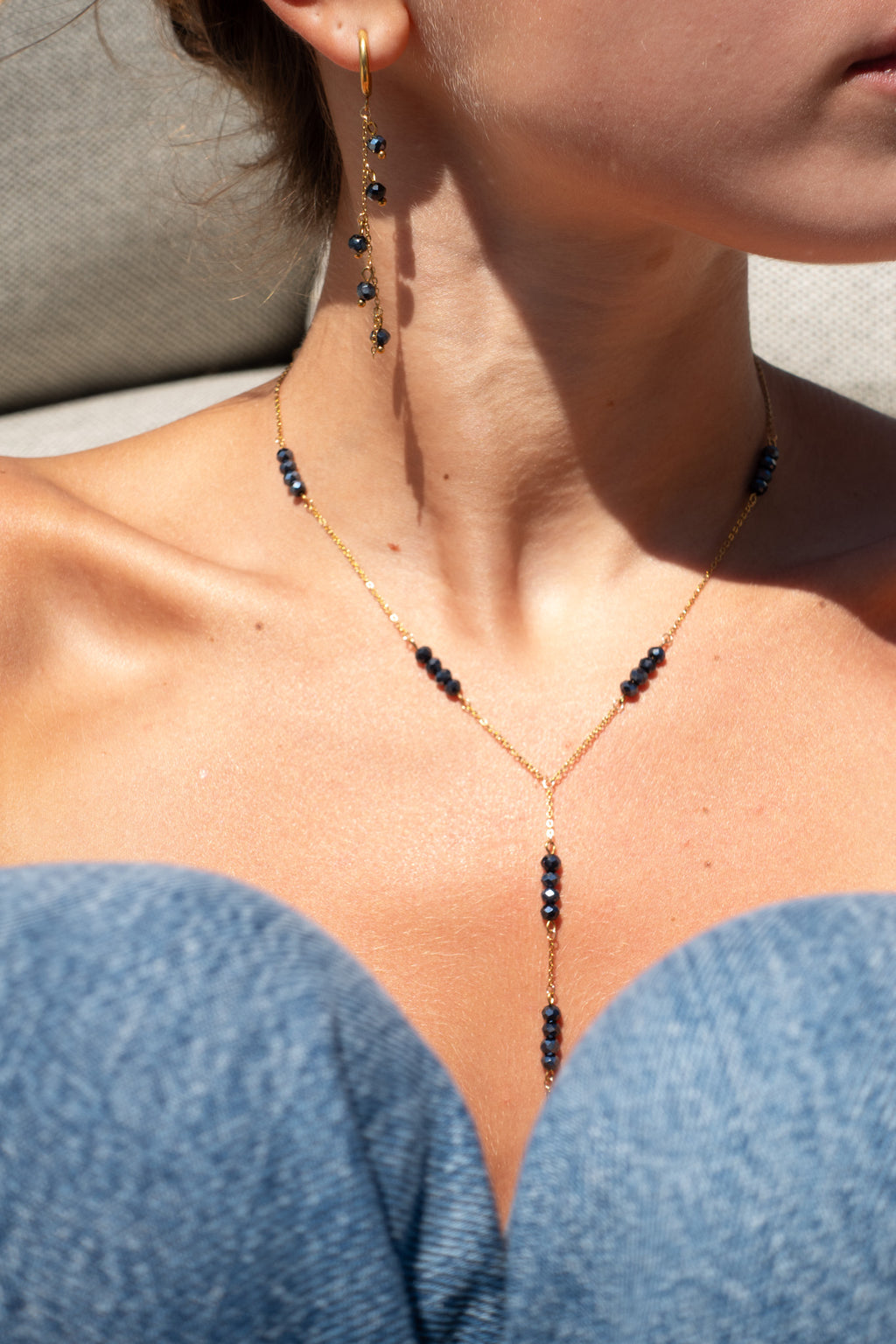 Soleil ketting donkerblauw - gold plated