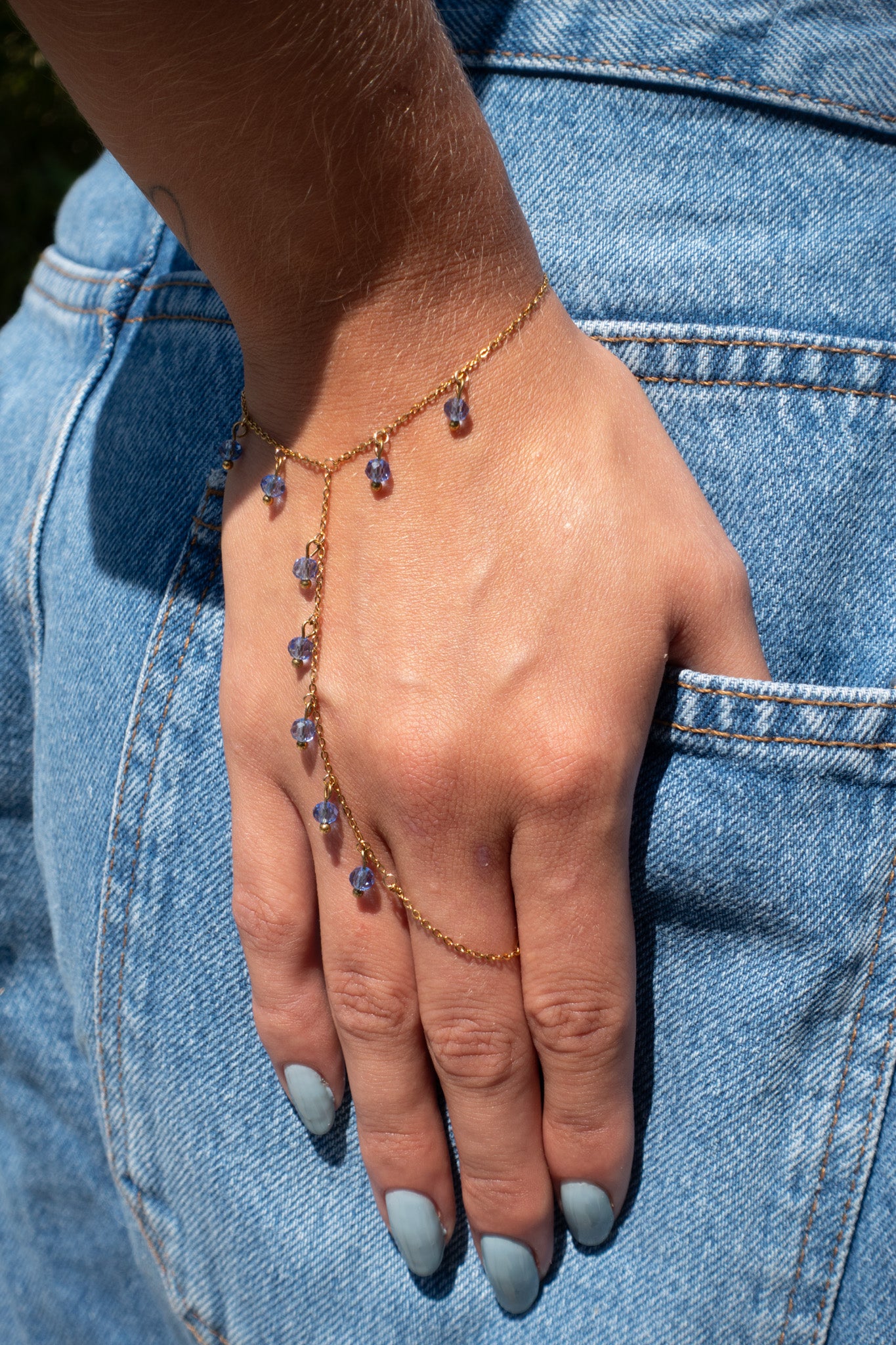 Côte handchain blauw - gold plated