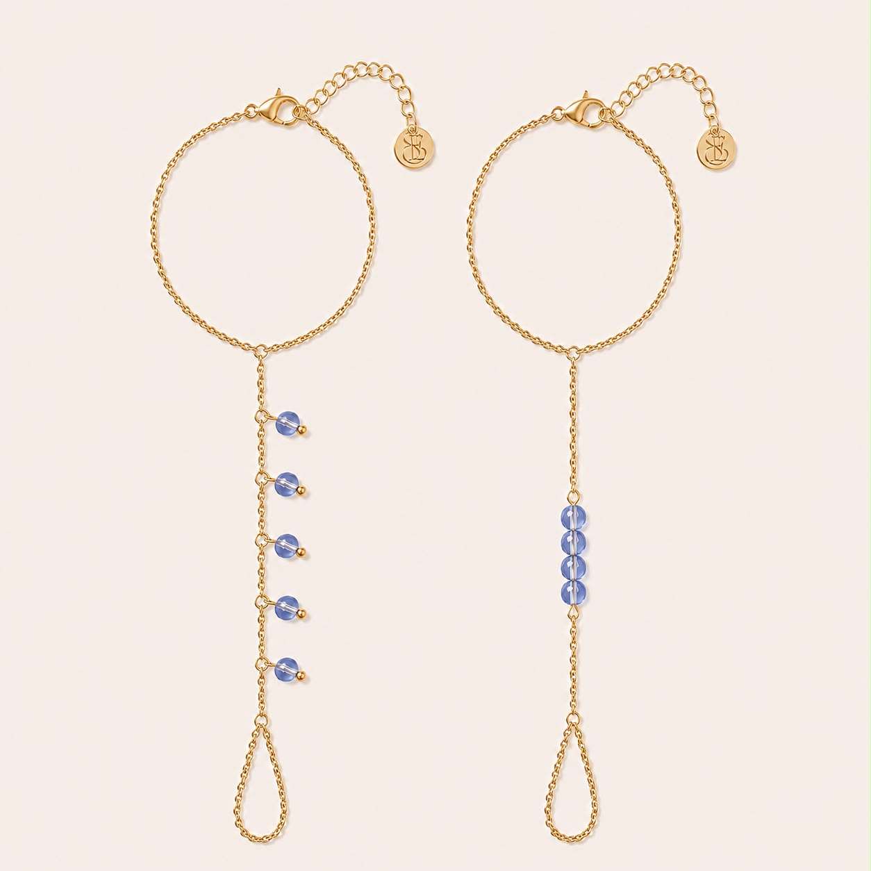 Côte x Capri hand chain set blauw - gold plated