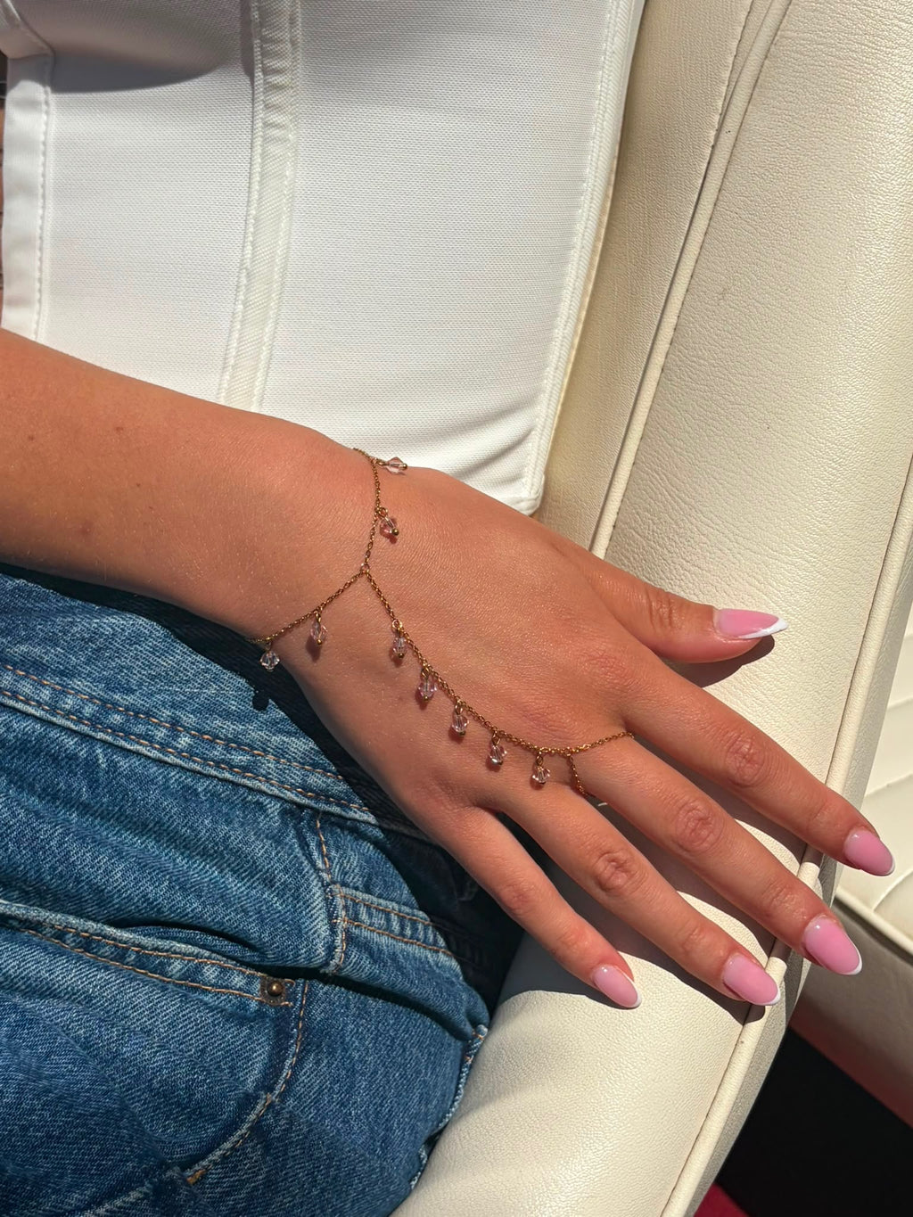 Côte hand chain roze - gold plated