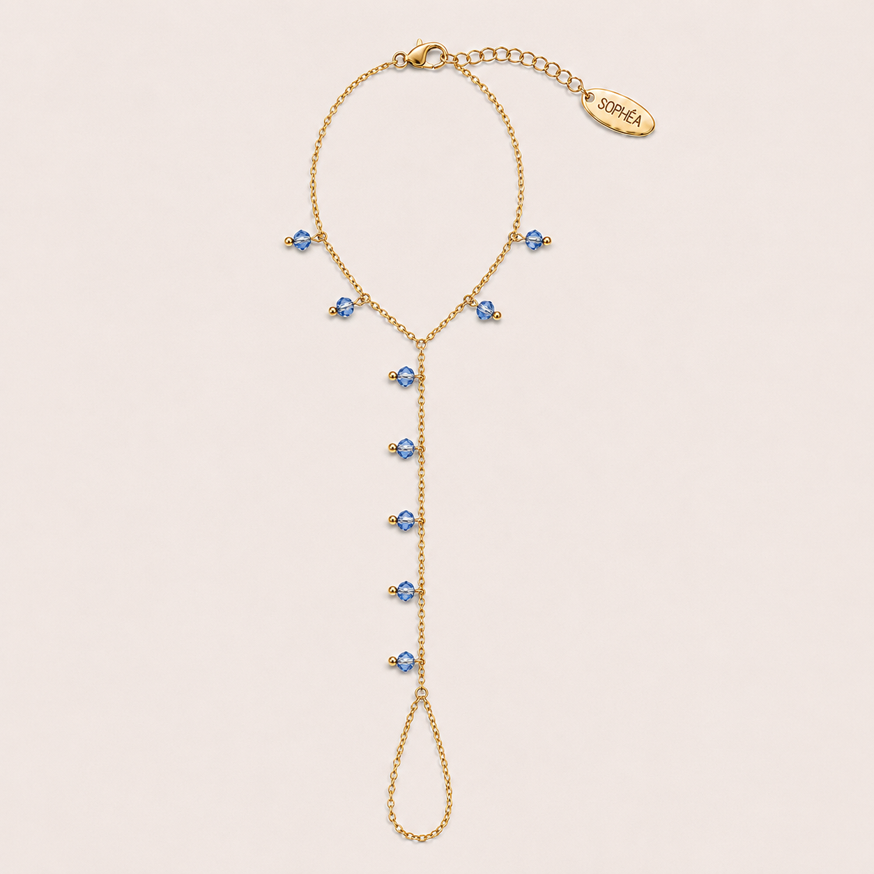 Côte handchain blauw - gold plated